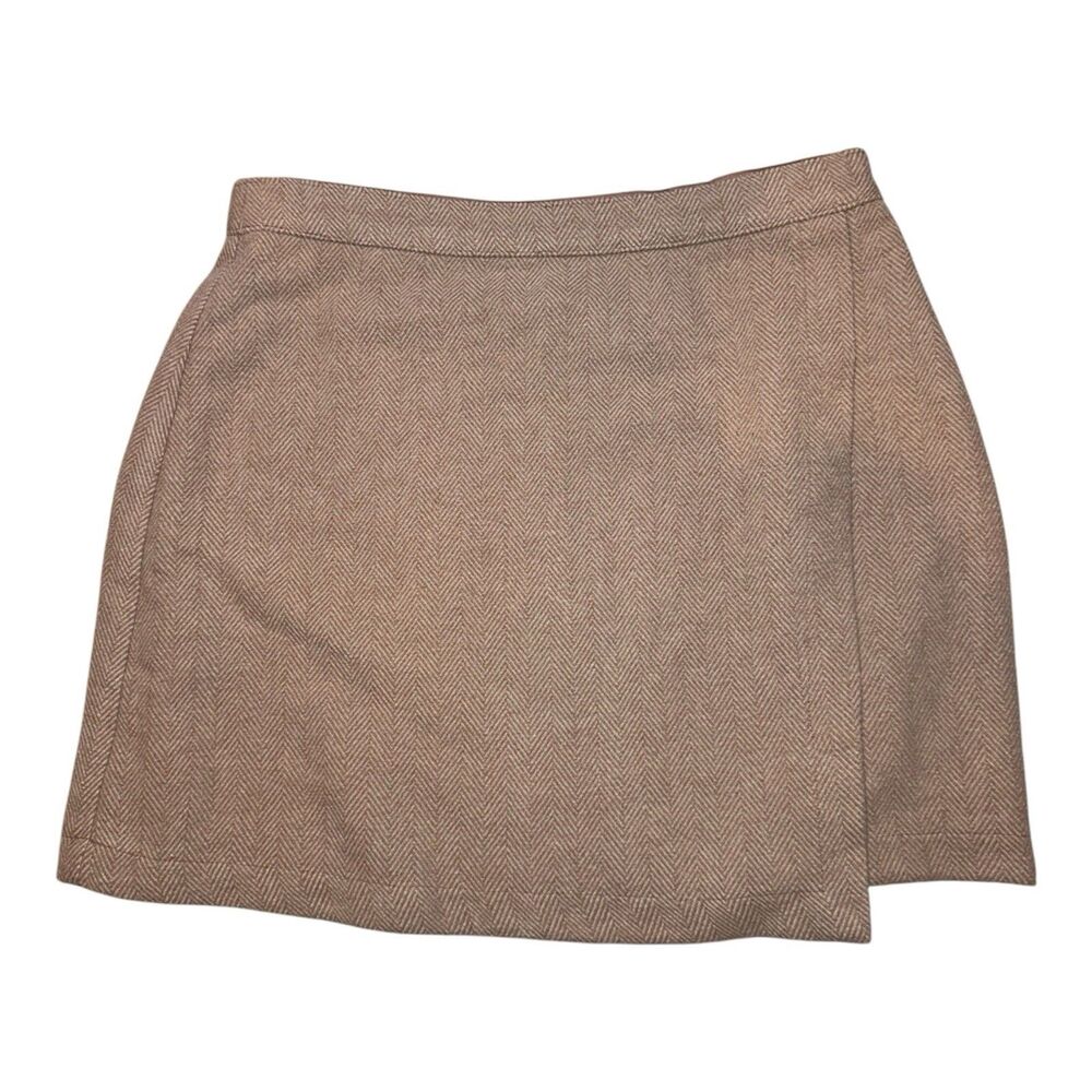 Abercrombie & Fitch Brown Herringbone Tweed Mini Skirt Side Zip Preppy Size L